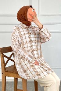 Modalamelif Kareli Salaş Gömlek Sütlü Kahve