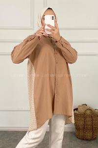 Modalamelif Arkası Pötikare Garnili Gömlek Camel