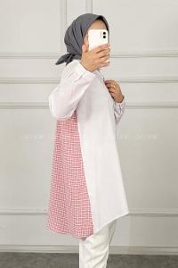 Modalamelif Arkası Pötikare Garnili Gömlek Gül