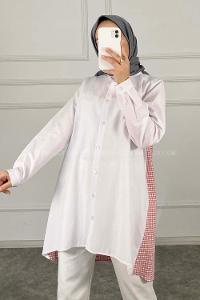 Modalamelif Arkası Pötikare Garnili Gömlek Gül