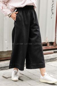 Modalamelif Bel lastikli Bol Paça Midi Boy Jean Siyah