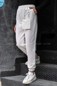 Modalamelif Bel ve Paça Lastikli Cüzdan Cepli Eşofman Beyaz