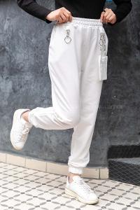 Modalamelif Bel ve Paça Lastikli Cüzdan Cepli Eşofman Beyaz