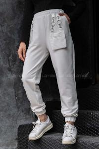 Modalamelif Bel ve Paça Lastikli Cüzdan Cepli Eşofman Beyaz