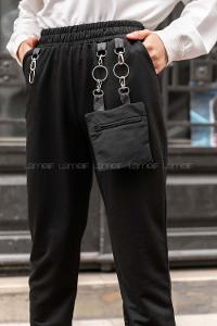 Modalamelif Bel ve Paça Lastikli Cüzdan Cepli Eşofman Siyah