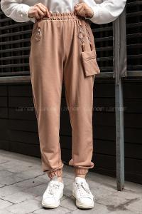 Modalamelif Bel ve Paça Lastikli Cüzdan Cepli Eşofman Sütlü Kahve