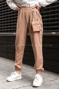 Modalamelif Bel ve Paça Lastikli Cüzdan Cepli Eşofman Sütlü Kahve