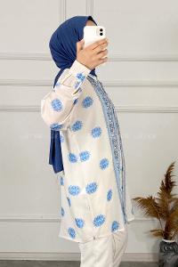 Modalamelif Etnik Desenli Salaş Gömlek Açık Mavi