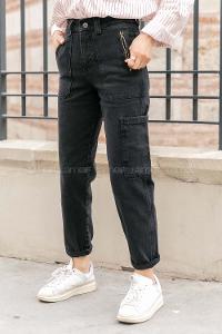 Modalamelif Kargo Cepli Fermuar Detaylı Jean Siyah