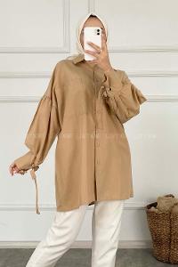 Modalamelif Kuşgözü Bağcıklı Çift Cepli Gömlek Sütlü Kahve