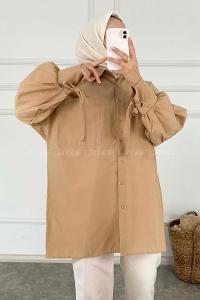 Modalamelif Kuşgözü Bağcıklı Çift Cepli Gömlek Sütlü Kahve