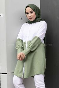 Modalamelif Önü Boydan Düğmeli Renk Garnili Gömlek Çağla