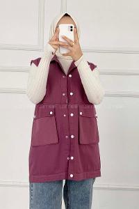 Modalamelif Önü Çıtçıt Düğmeli Yelek Açık Mor