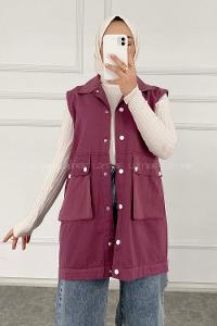 Modalamelif Önü Çıtçıt Düğmeli Yelek Açık Mor