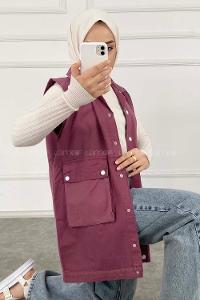 Modalamelif Önü Çıtçıt Düğmeli Yelek Açık Mor