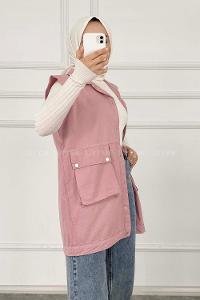 Modalamelif Önü Çıtçıt Düğmeli Yelek Pudra