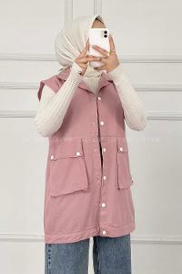 Modalamelif Önü Çıtçıt Düğmeli Yelek Pudra