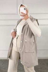 Modalamelif Önü Çıtçıt Düğmeli Yelek Taş Rengi