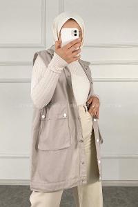 Modalamelif Önü Çıtçıt Düğmeli Yelek Taş Rengi