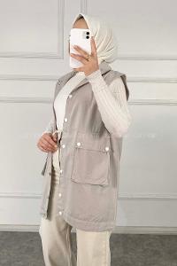 Modalamelif Önü Çıtçıt Düğmeli Yelek Taş Rengi