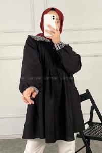 Modalamelif Önü Pileli Bebe Yaka Gömlek Siyah