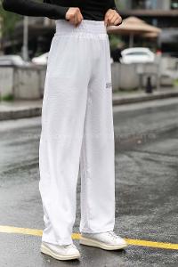 Modalamelif Bel Lastikli Yazı Baskılı Bol Paça Eşofman Beyaz