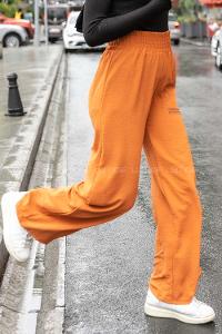 Modalamelif Bel Lastikli Yazı Baskılı Bol Paça Eşofman Taba