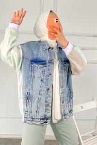 Modalamelif  Beli Lastikli Kol ve Arka Garnili Ceket Beyaz