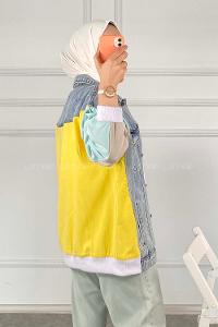 Modalamelif  Beli Lastikli Kol ve Arka Garnili Ceket Sarı