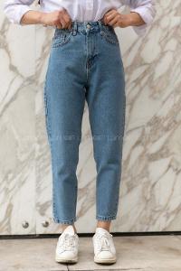 Modalamelif  Düşük Boru Paça Mom Pantolon Kot Mavisi