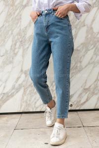 Modalamelif  Düşük Boru Paça Mom Pantolon Kot Mavisi