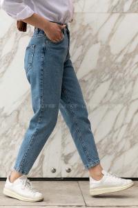 Modalamelif  Düşük Boru Paça Mom Pantolon Kot Mavisi