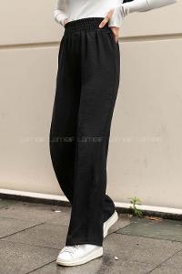 Modalamelif Geniş Kemerli Ayrobin Bol Paça Eşofman Siyah