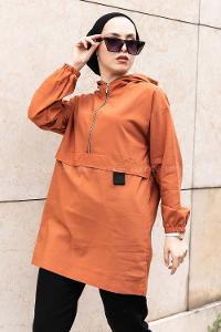 Modalamelif Kanguru Cep Yarım Fermuarlı Tunik Kiremit