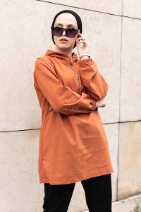 Modalamelif Kanguru Cep Yarım Fermuarlı Tunik Kiremit