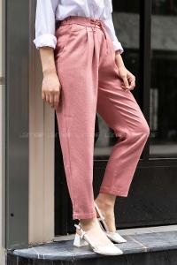 Modalamelif Havuç  Arka Cep Detaylı Pantolon Pudra