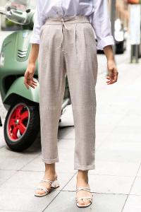 Modalamelif Keten Havuç  Arka Cep Detaylı Pantolon Taş Rengi