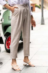 Modalamelif Keten Havuç  Arka Cep Detaylı Pantolon Taş Rengi