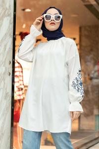 Modalamelif Kol lastikli Nakış Detaylı Beyaz