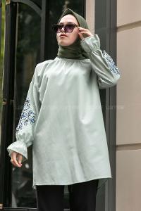 Modalamelif Kol lastikli Nakış Detaylı Çağla Yeşili