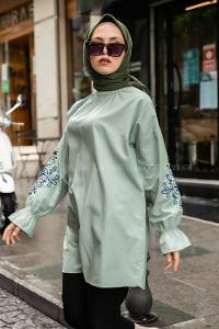 Modalamelif Kol lastikli Nakış Detaylı Çağla Yeşili