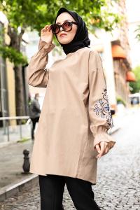 Modalamelif Kol lastikli Nakış Detaylı Camel