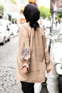 Modalamelif Kol lastikli Nakış Detaylı Camel