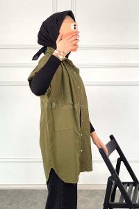 Modalamelif Kol Püsküllü Önü Çıt Çıt Düğmeli  Gömlek Haki