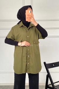 Modalamelif Kol Püsküllü Önü Çıt Çıt Düğmeli  Gömlek Haki