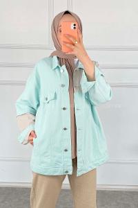 Modalamelif  Önü Çıt Çıt Boy Düğmeli Omuz Kol Garnili Mint