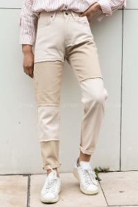 Modalamelif Parça Contrast Mom Jean Krem Pantolon