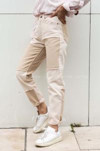 Modalamelif Parça Contrast Mom Jean Krem Pantolon