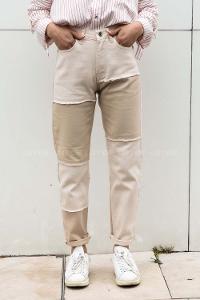 Modalamelif Parça Contrast Mom Jean Krem Pantolon