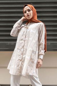 Modalamelif Yaka Bağlamalı Nakış Detaylı Sütlü Kahve